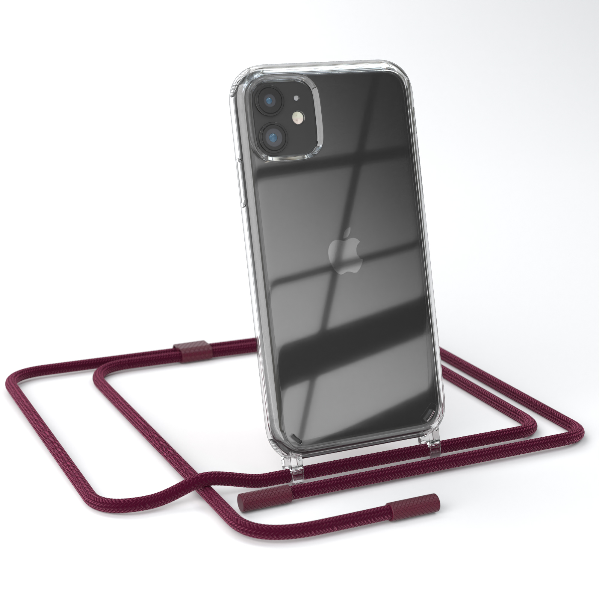 EAZY CASE Transparente Handyhülle mit Rot unifarbend, 11, Apple, iPhone Beere / Bordeaux Umhängetasche, runder Kette