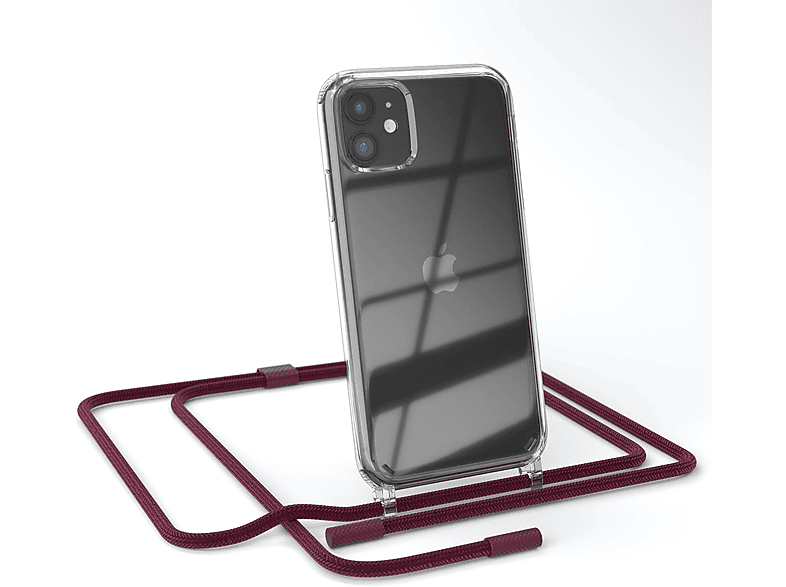 EAZY CASE Transparente Handyhülle mit runder Kette unifarbend, Umhängetasche, Apple, iPhone 11, Beere / Bordeaux Rot