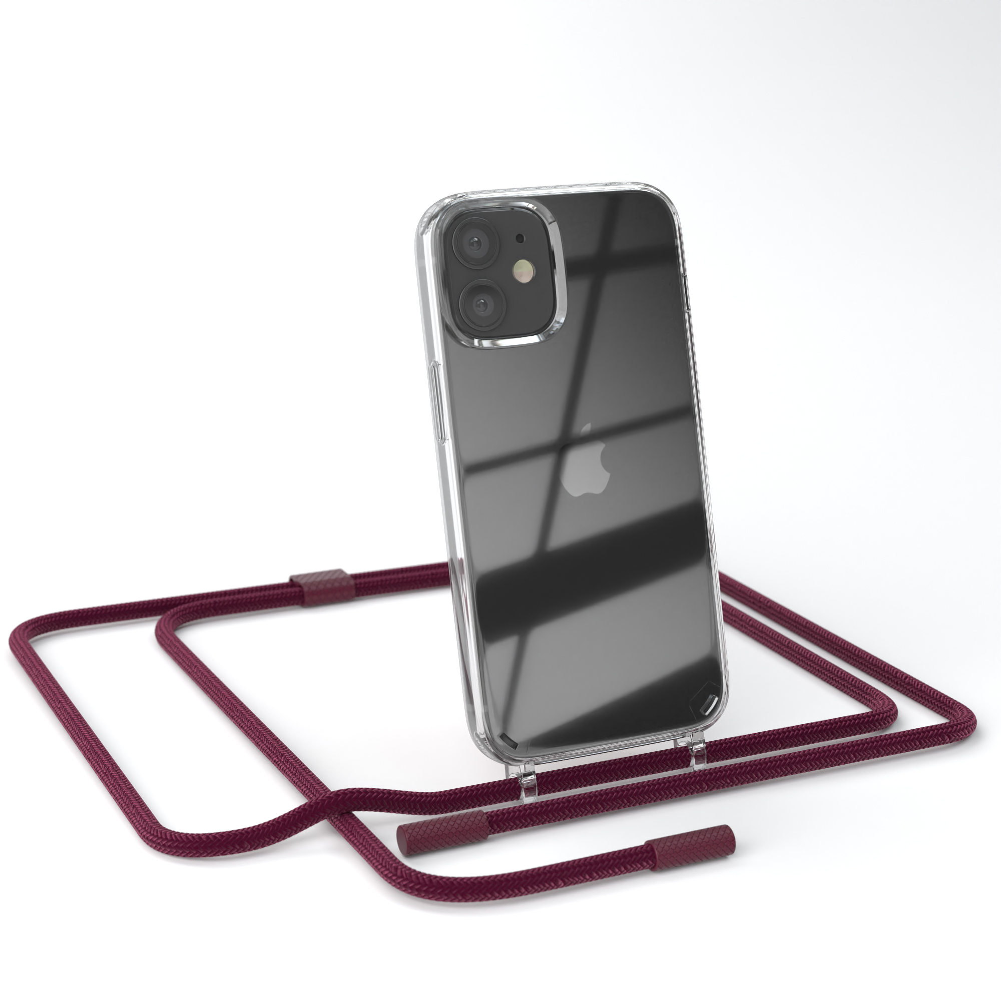 EAZY CASE Transparente Handyhülle / Bordeaux iPhone Apple, mit Rot Kette Umhängetasche, Beere Mini, 12 runder unifarbend