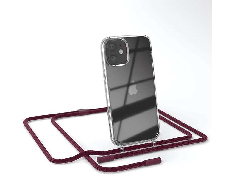 EAZY CASE Transparente Handyhülle mit runder Kette unifarbend, Umhängetasche, Apple, iPhone 12 Mini, Beere / Bordeaux Rot