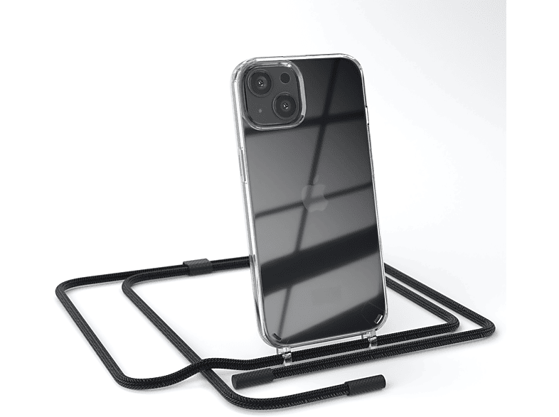 EAZY CASE Transparente Handyhülle mit iPhone 13, runder unifarbend, Schwarz Apple, Kette Umhängetasche