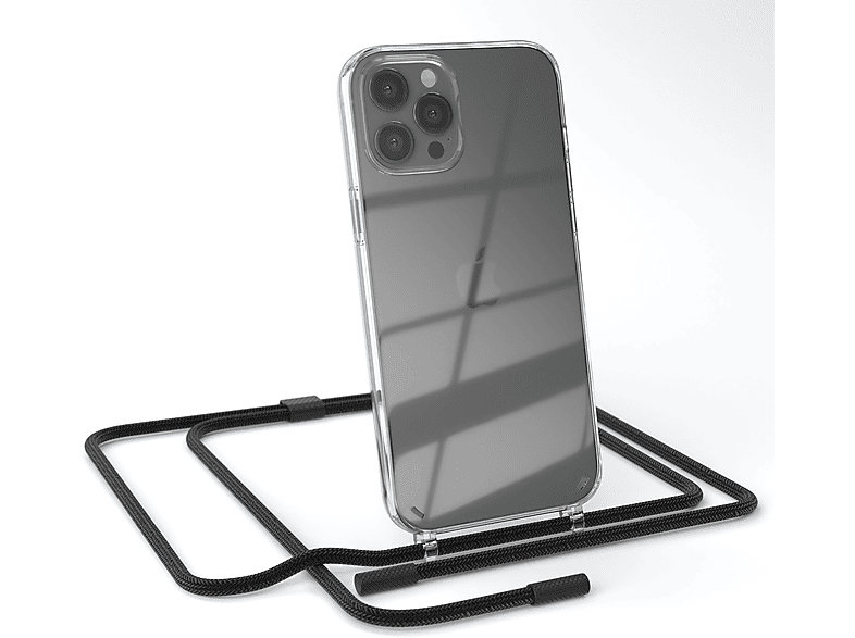 EAZY CASE Transparente Max, Pro Schwarz Umhängetasche, mit Apple, runder Kette 12 iPhone Handyhülle unifarbend