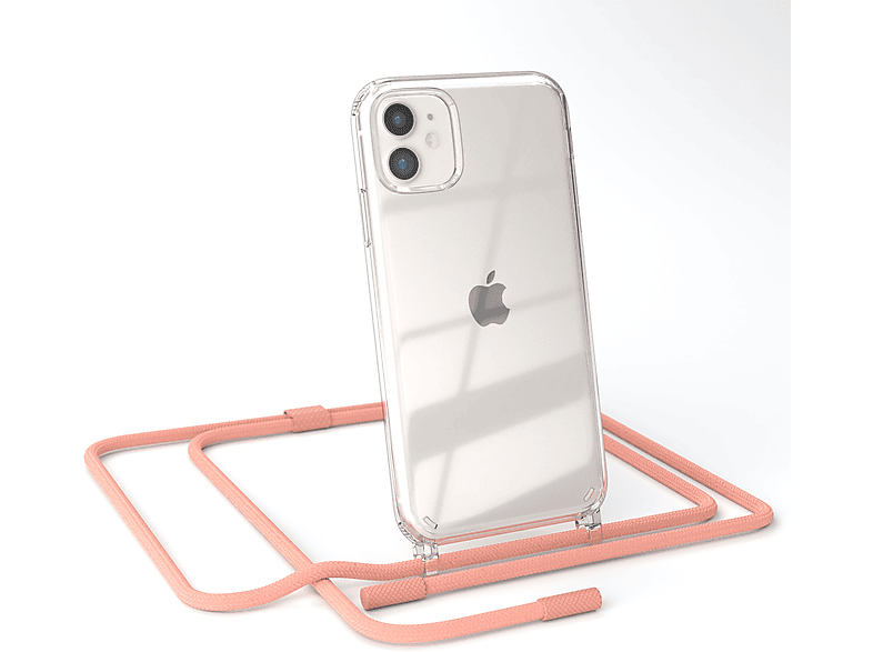 EAZY CASE Transparente Altrosa Kette runder Umhängetasche, mit Handyhülle Coral iPhone unifarbend, / 11, Apple