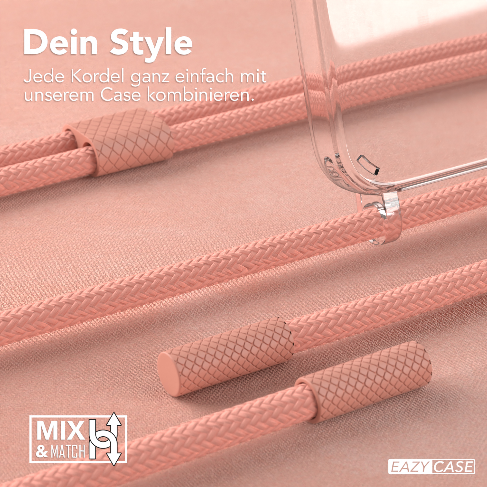 Nahaufnahme verschiedener pinkfarbener Handyhüllenriemen, Mix-and-Match-Konzept.