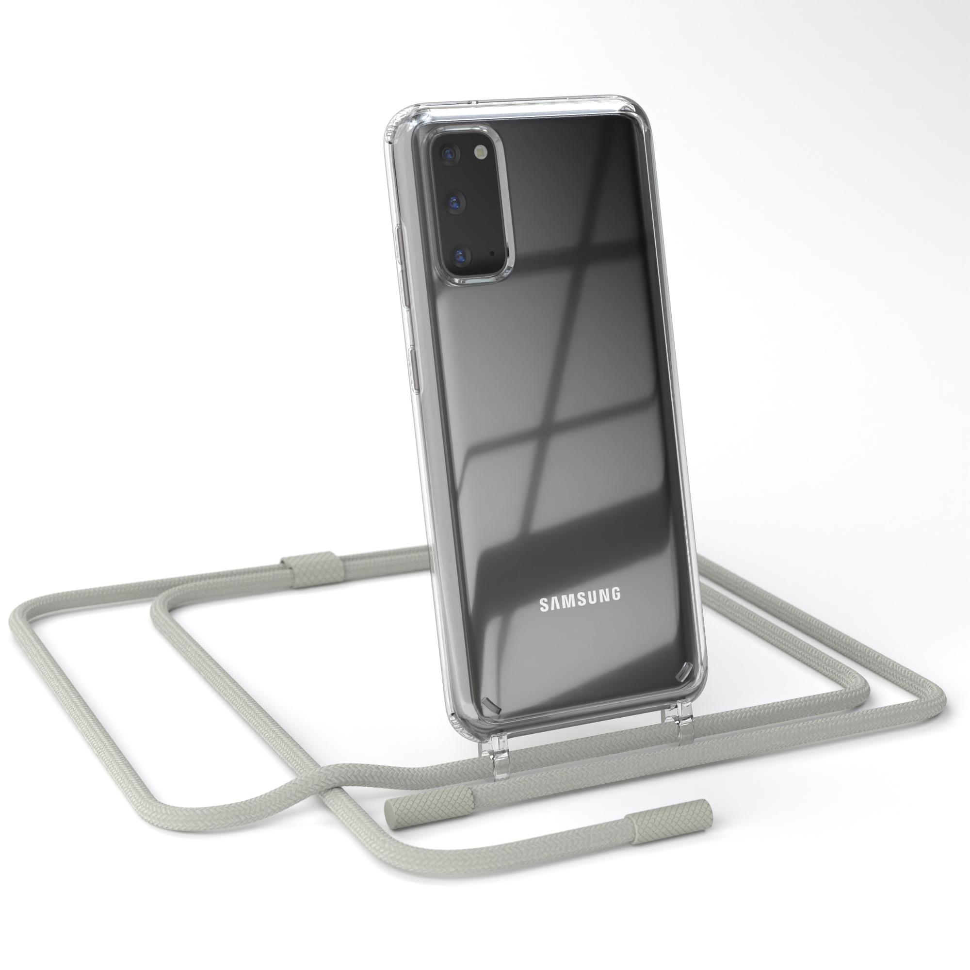 EAZY CASE Transparente Handyhülle Kette S20, / Grau Beige mit Taupe runder unifarbend, Galaxy Umhängetasche, Samsung