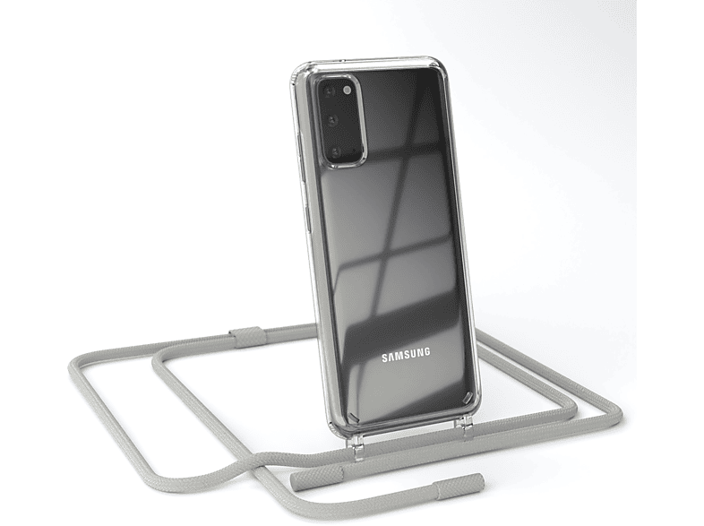 EAZY CASE runder Grau Galaxy Samsung, Transparente Umhängetasche, Kette mit S20, Handyhülle Taupe Beige unifarbend, 