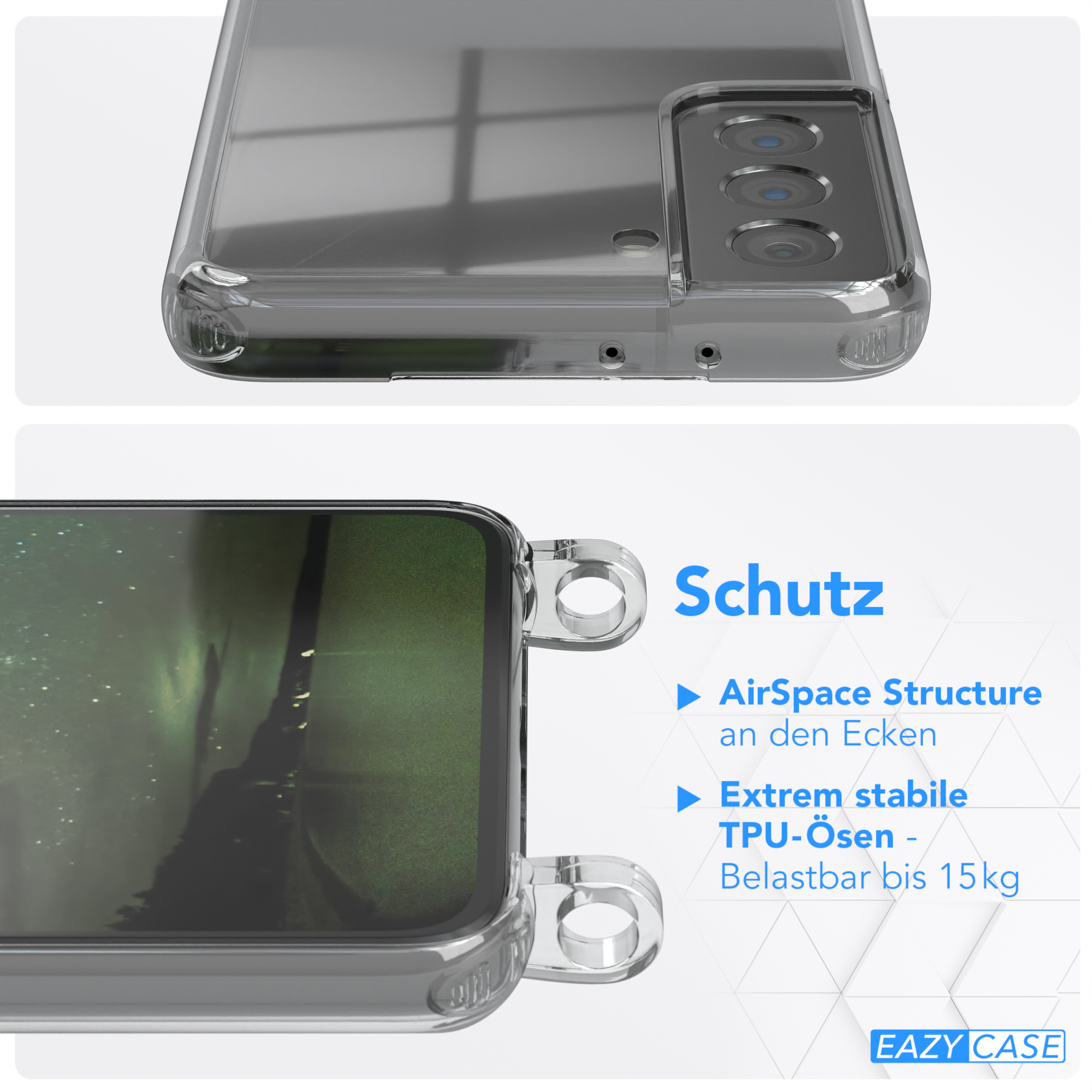 EAZY CASE Transparente 5G, Samsung, Dunkelgrün runder mit / Nachtgrün unifarbend, Galaxy Handyhülle S21 Kette Umhängetasche