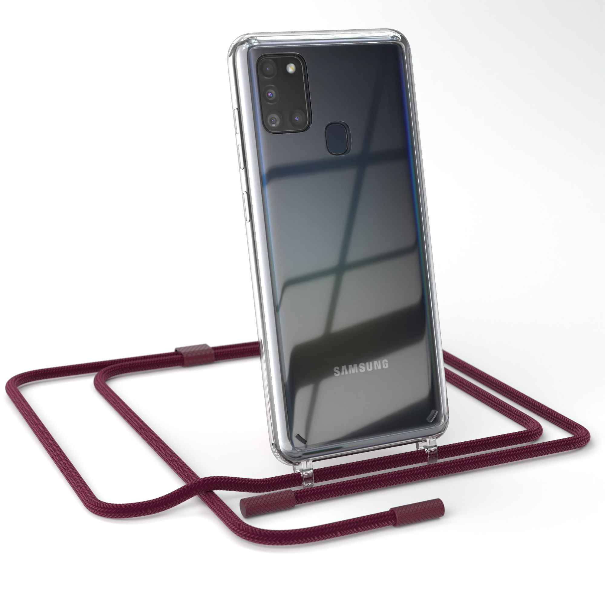 Umhängetasche, Samsung, runder EAZY Handyhülle Beere Galaxy Rot Kette A21s, mit unifarbend, Bordeaux CASE Transparente /