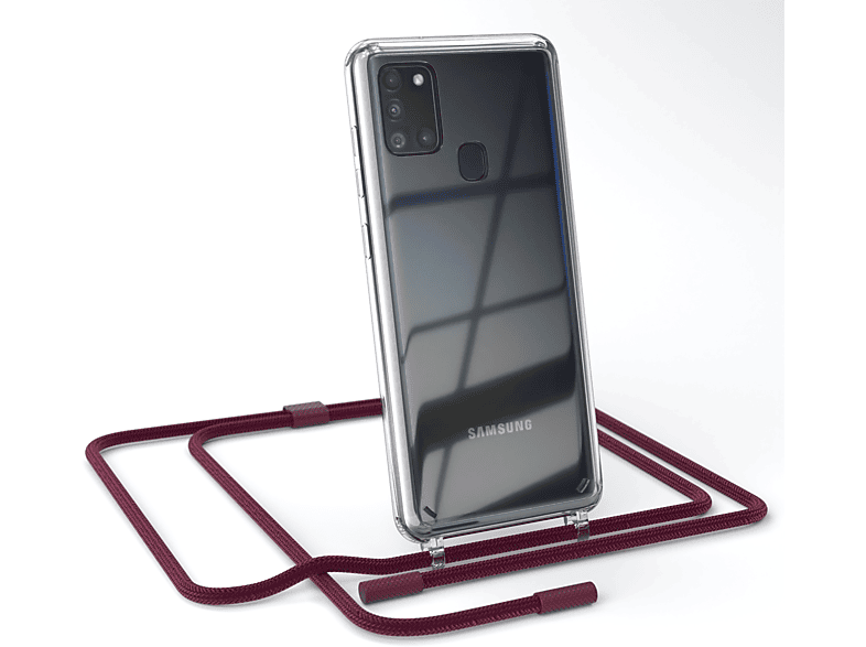 Galaxy runder Bordeaux Transparente Kette Samsung, Handyhülle Umhängetasche, mit Rot unifarbend, A21s, CASE / EAZY Beere