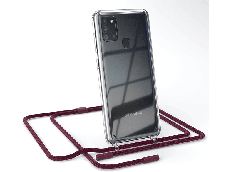 Umhängetasche, Samsung, runder EAZY Handyhülle Beere Galaxy Rot Kette A21s, mit unifarbend, Bordeaux CASE Transparente /