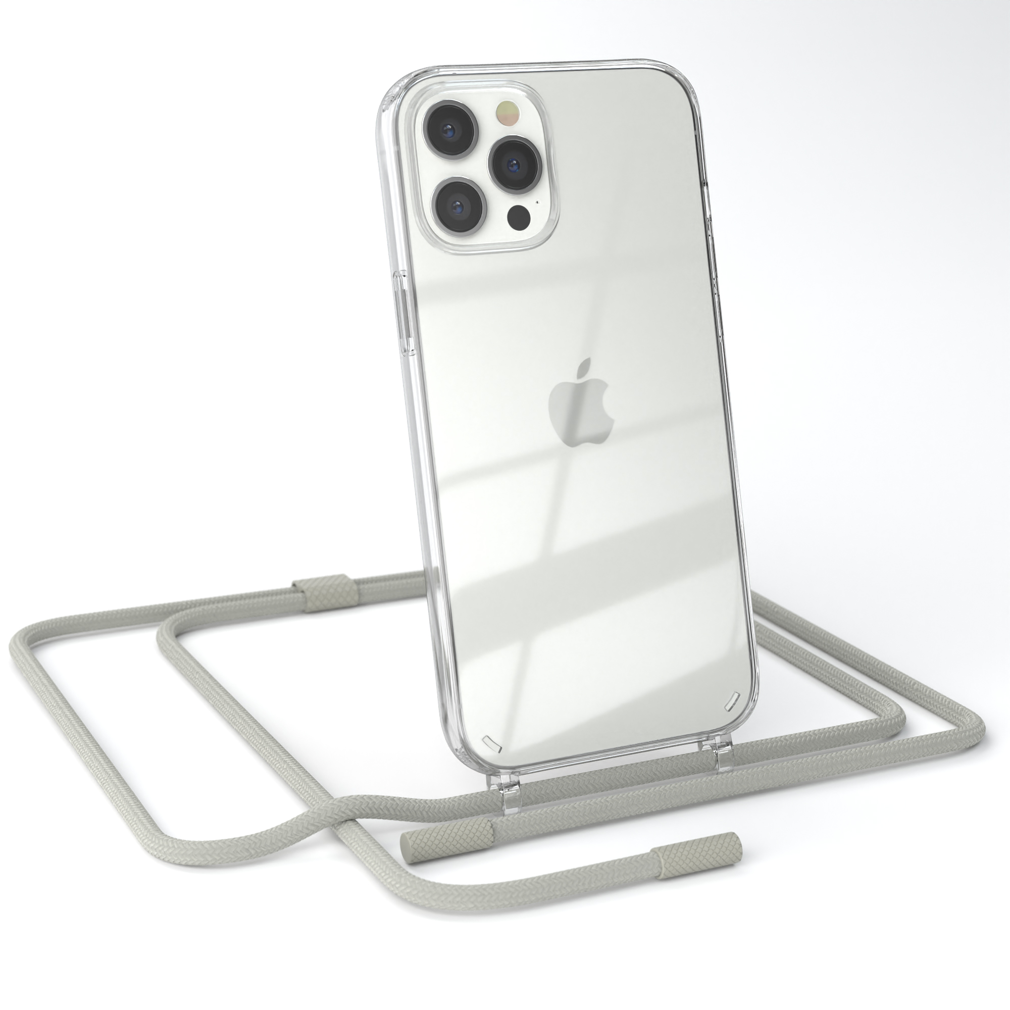 iPhone Max, Apple, / 12 Pro Kette Taupe Beige CASE Grau unifarbend, runder Transparente Umhängetasche, Handyhülle mit EAZY