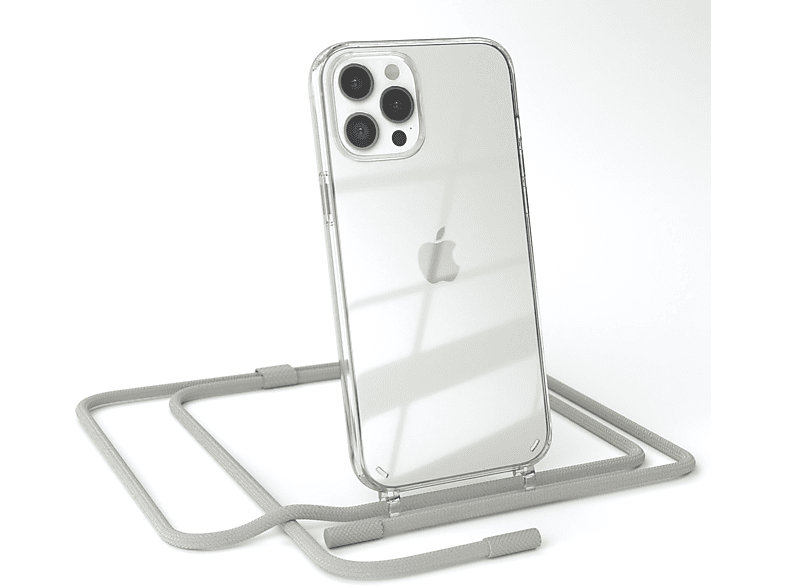 EAZY CASE Transparente Pro Umhängetasche, Apple, Handyhülle runder Grau Max, 12 iPhone Taupe unifarbend, Kette / mit Beige
