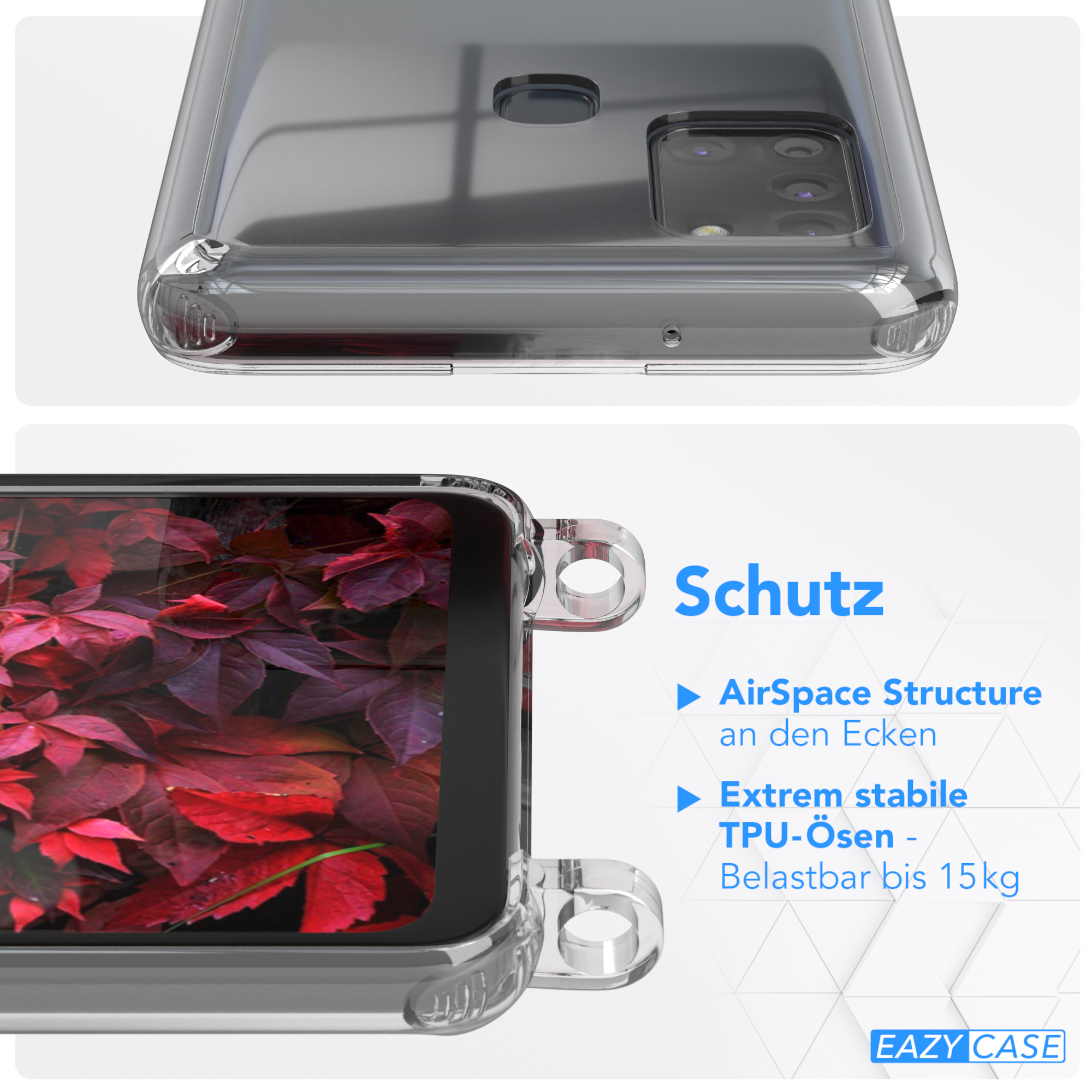 Umhängetasche, Samsung, runder EAZY Handyhülle Beere Galaxy Rot Kette A21s, mit unifarbend, Bordeaux CASE Transparente /