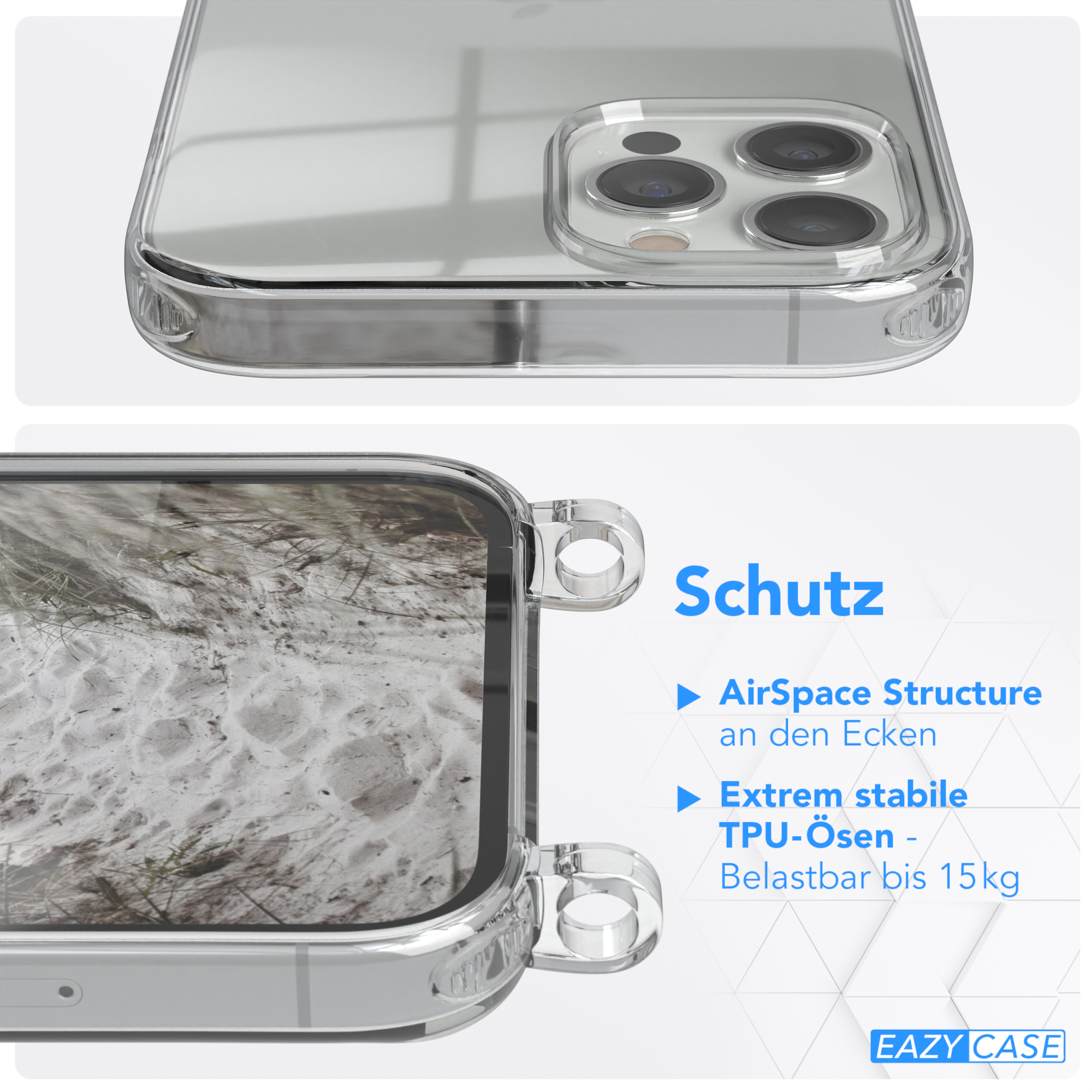 Umhängetasche, unifarbend, Handyhülle Transparente iPhone Pro mit / Beige Max, CASE Kette Apple, 12 EAZY runder Grau Taupe
