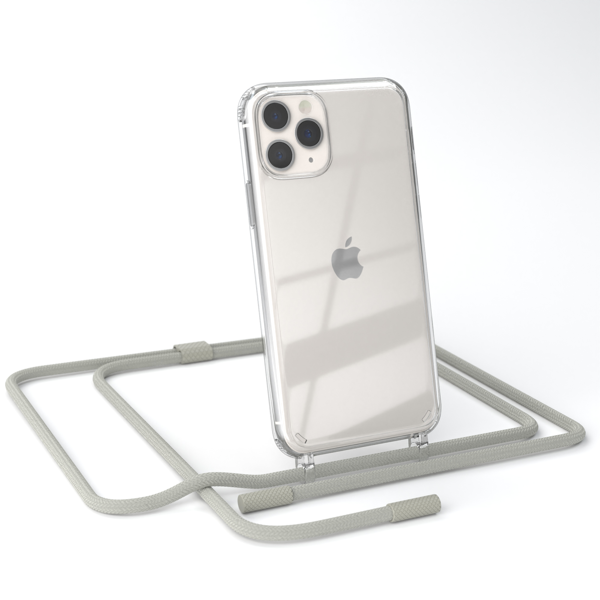 EAZY CASE Transparente Handyhülle Beige Grau unifarbend, Taupe Umhängetasche, Apple, 11 Kette / mit Pro, runder iPhone