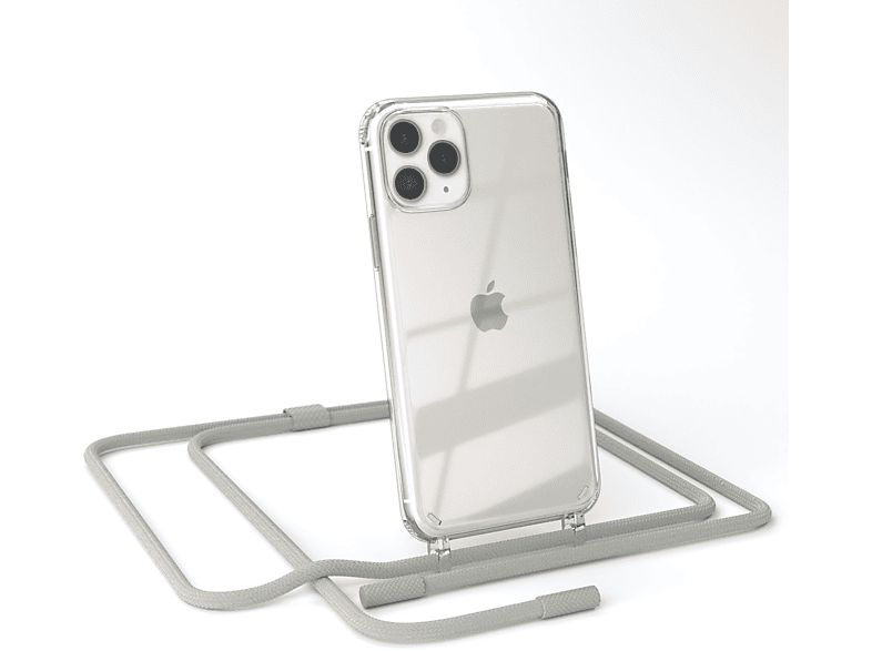 EAZY CASE Transparente Handyhülle mit runder Kette unifarbend, Umhängetasche, Apple, iPhone 11 Pro, Beige Grau / Taupe