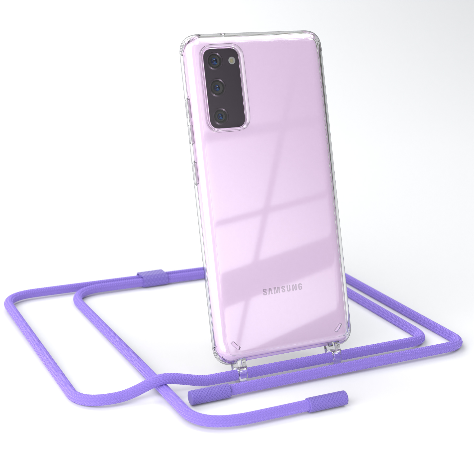 Galaxy / Umhängetasche, Lila unifarbend, runder Samsung, Handyhülle Transparente Flieder S20, Kette mit EAZY CASE