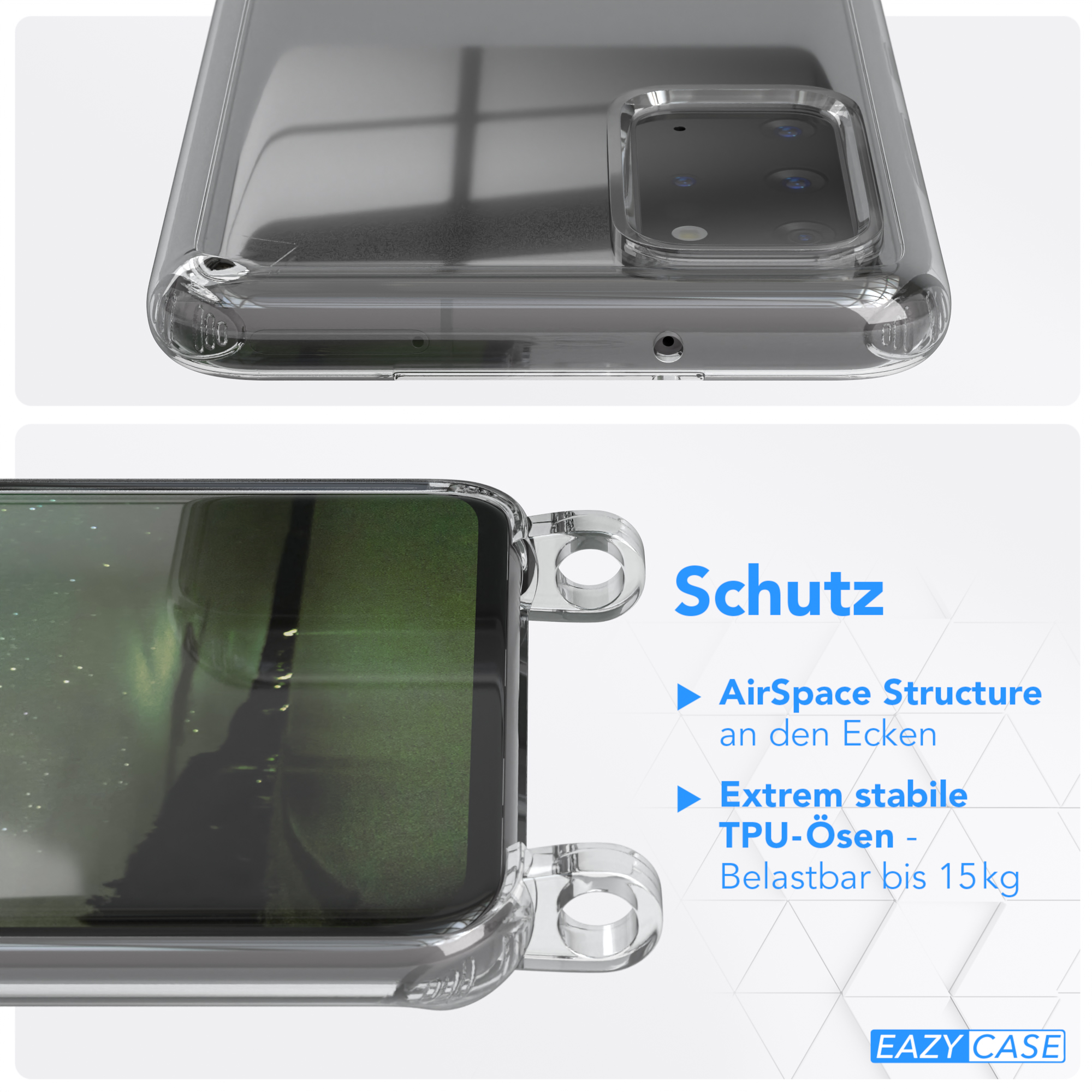 EAZY CASE Transparente Handyhülle / Nachtgrün / runder unifarbend, Plus Dunkelgrün Plus S20 S20 Umhängetasche, 5G, mit Samsung, Kette Galaxy