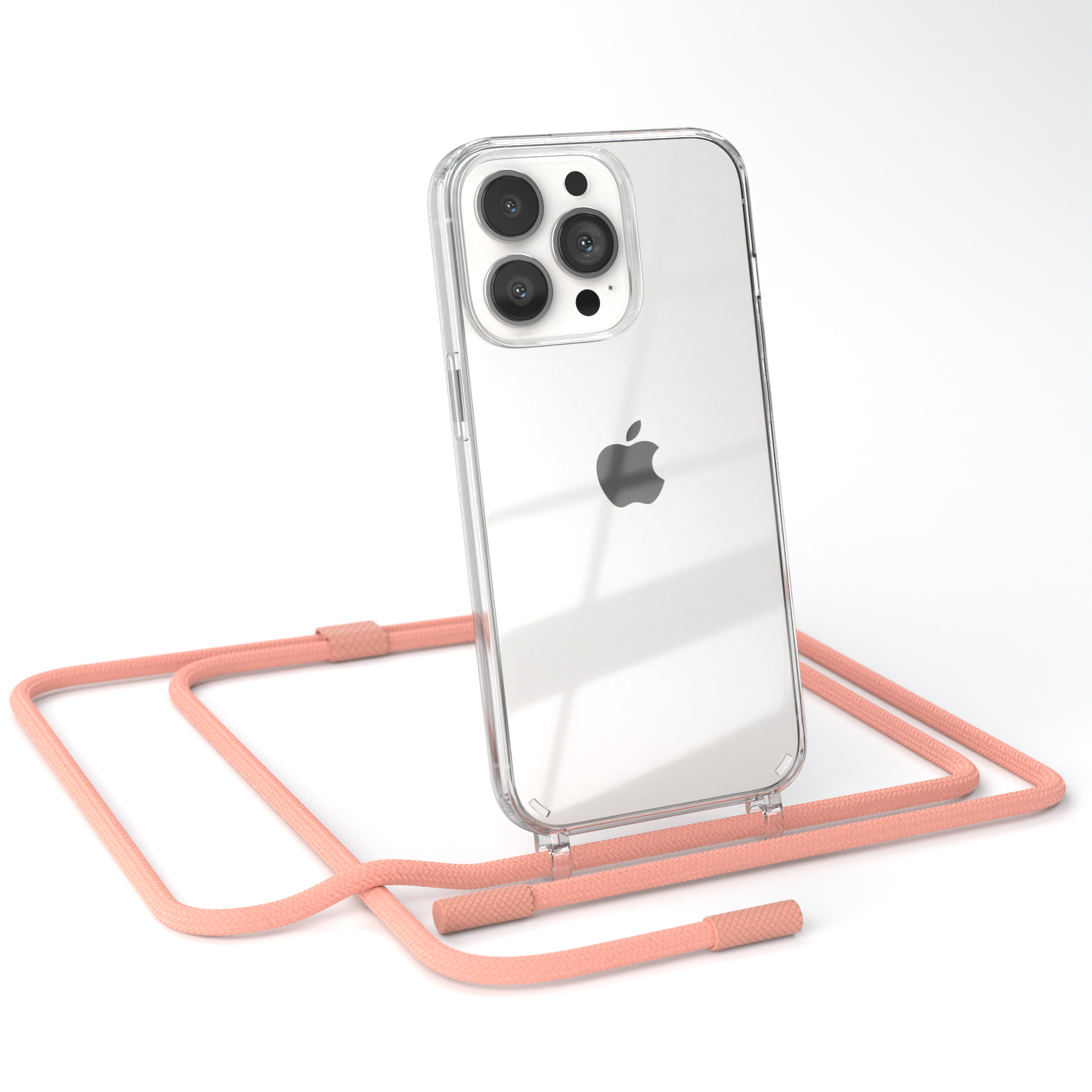 EAZY CASE Transparente iPhone Coral Umhängetasche, Handyhülle Kette unifarbend, Altrosa / Pro, 13 mit runder Apple
