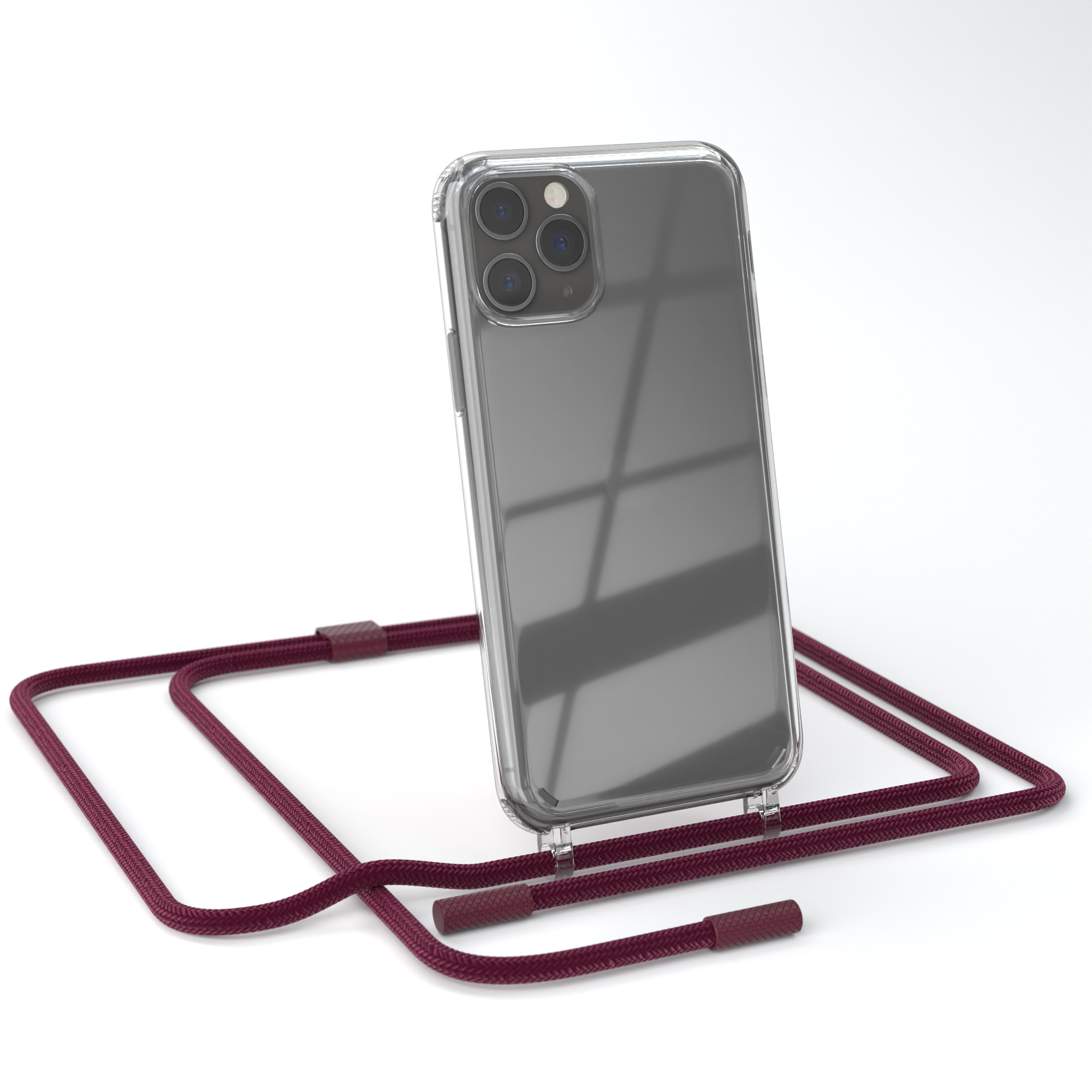EAZY CASE unifarbend, 11 Rot / Umhängetasche, Bordeaux Apple, iPhone Handyhülle Beere Pro, Kette mit Transparente runder