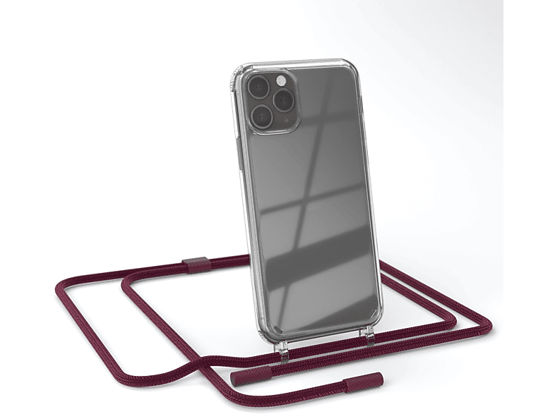 EAZY CASE Transparente Handyhülle mit runder Kette unifarbend, Umhängetasche, Apple, iPhone 11 Pro, Beere / Bordeaux Rot | Handyketten