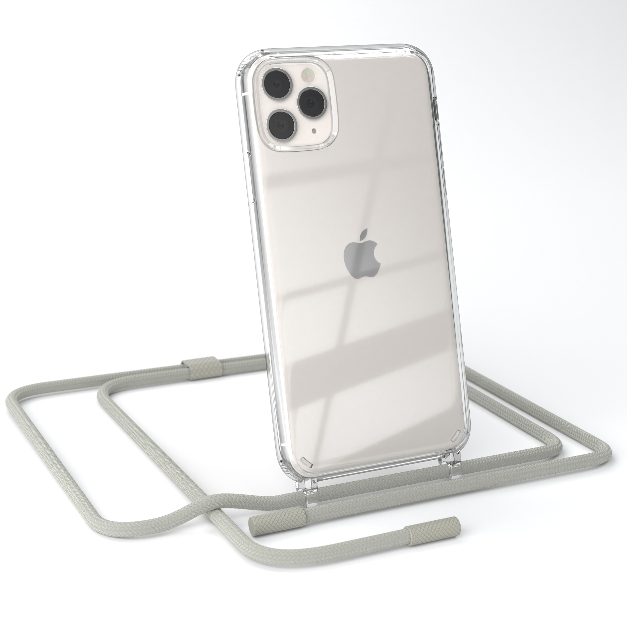 runder Taupe Umhängetasche, unifarbend, Apple, Pro Kette CASE Max, EAZY Handyhülle Grau / iPhone 11 mit Transparente Beige
