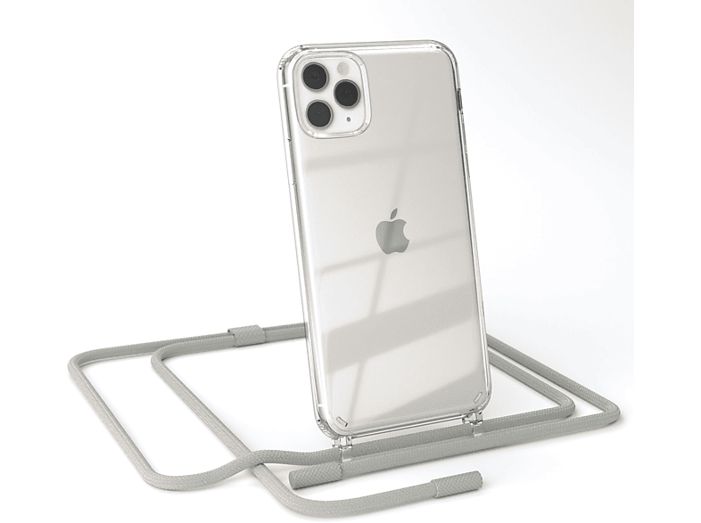 EAZY CASE Transparente Handyhülle mit runder Kette unifarbend, Umhängetasche, Apple, iPhone 11 Pro Max, Beige Grau / Taupe