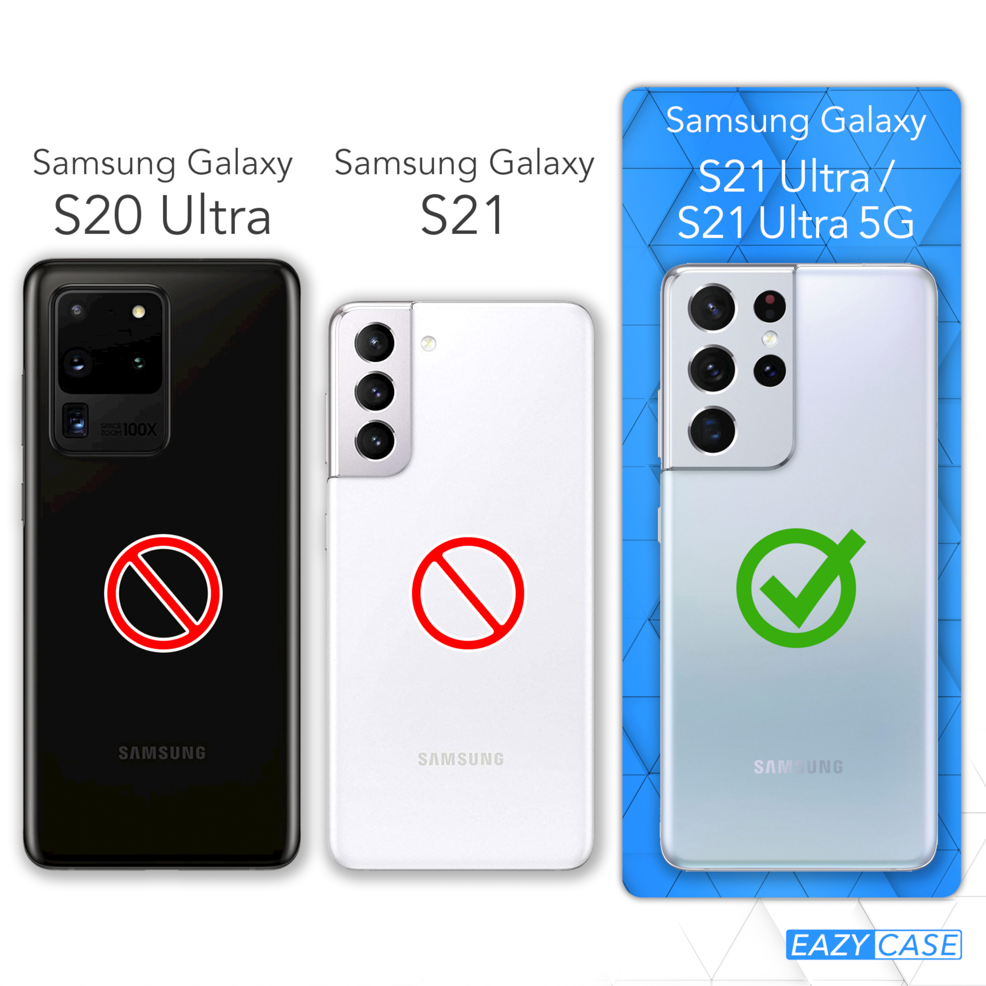 EAZY CASE Transparente Handyhülle runder Ultra 5G, Kette unifarbend, Umhängetasche, Galaxy Schwarz mit S21 Samsung
