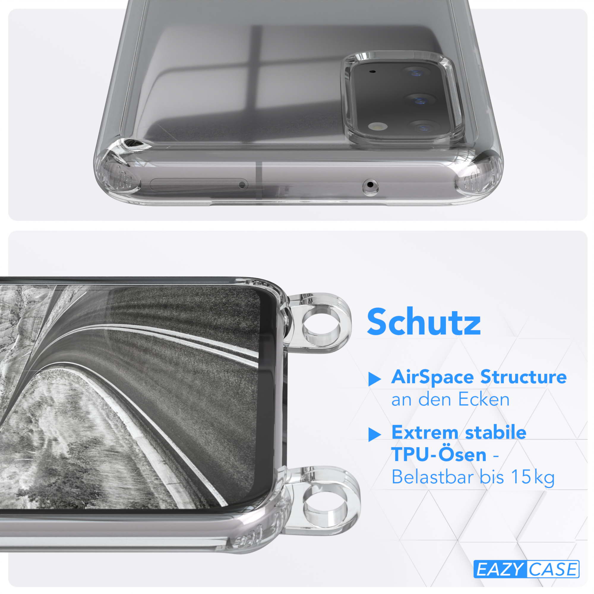 EAZY CASE Samsung, Kette Schwarz Galaxy runder unifarbend, S20, mit Handyhülle Umhängetasche, Transparente