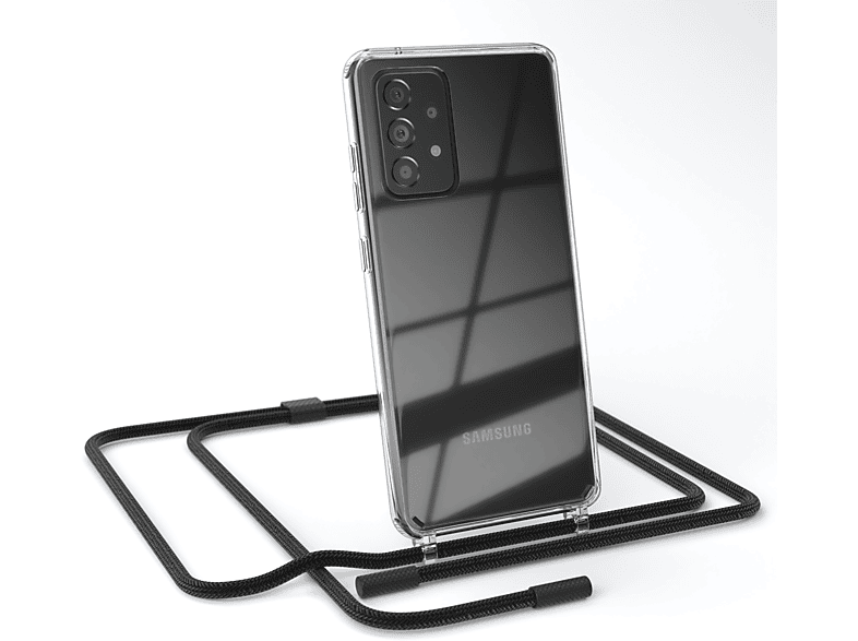 EAZY CASE Transparente Handyhülle mit runder Kette unifarbend, Umhängetasche, Samsung, Galaxy A52 / A52 5G / A52s 5G, Schwarz