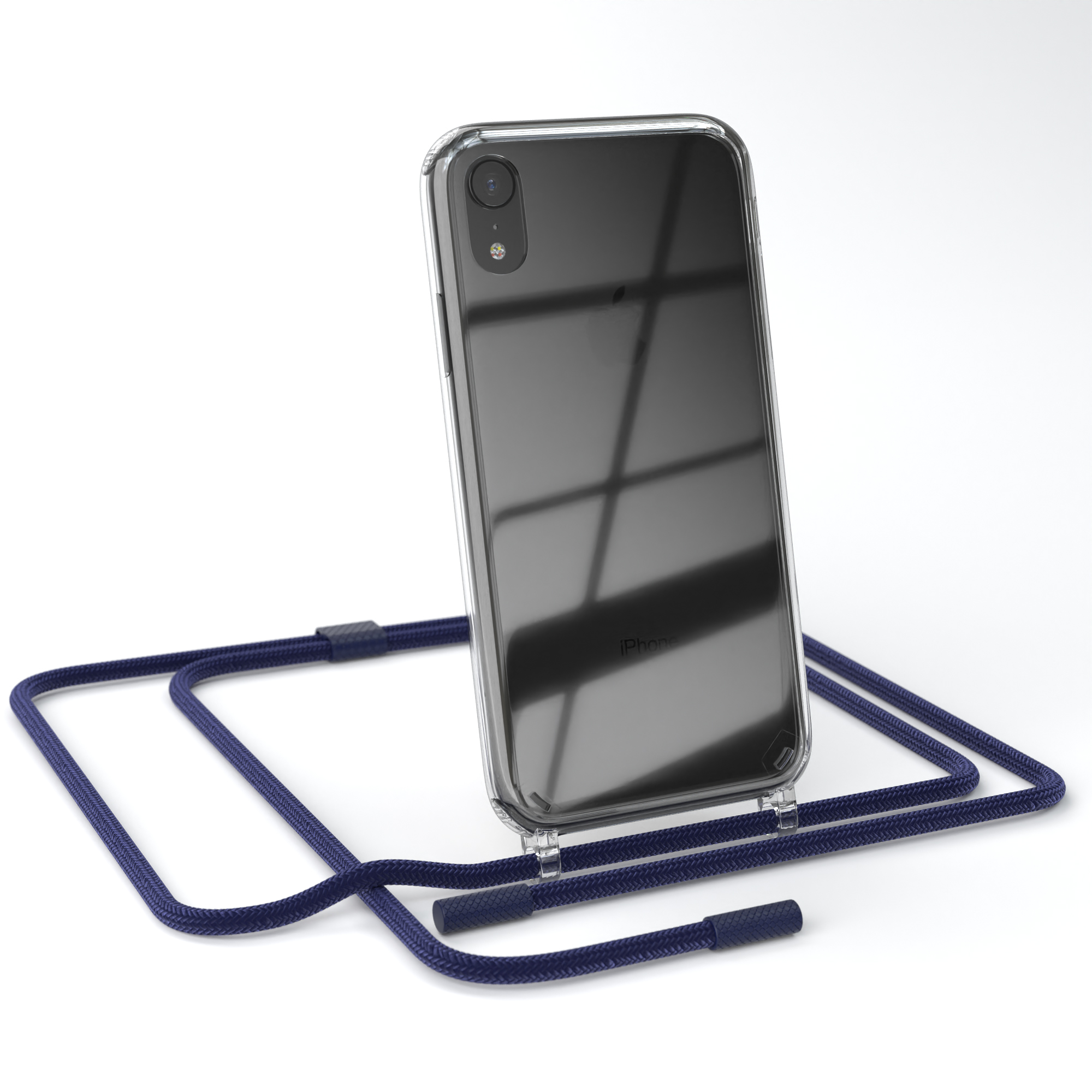 EAZY CASE iPhone unifarbend, Nachtblau runder XR, Dunkelblau mit / Apple, Transparente Kette Umhängetasche, Handyhülle