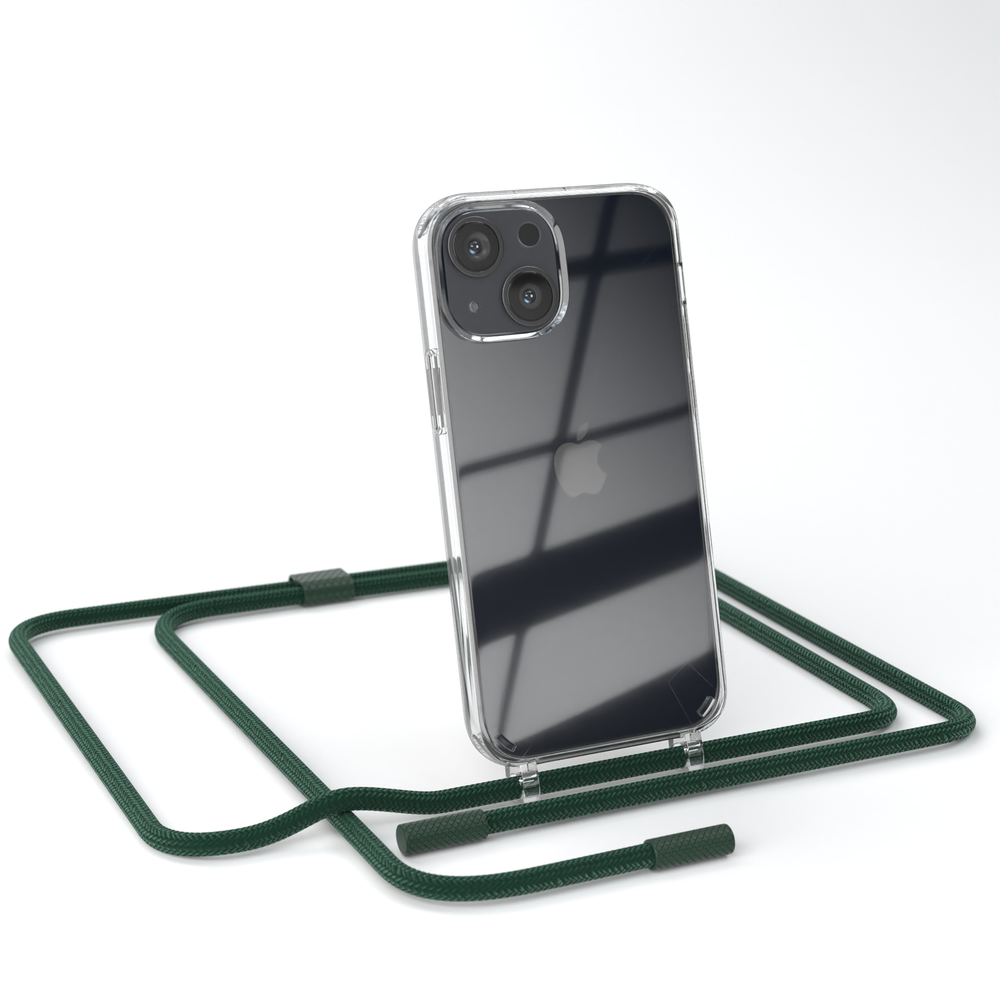 EAZY CASE Transparente Handyhülle mit unifarbend, 13 Mini, Kette Dunkelgrün runder / Umhängetasche, iPhone Apple, Nachtgrün