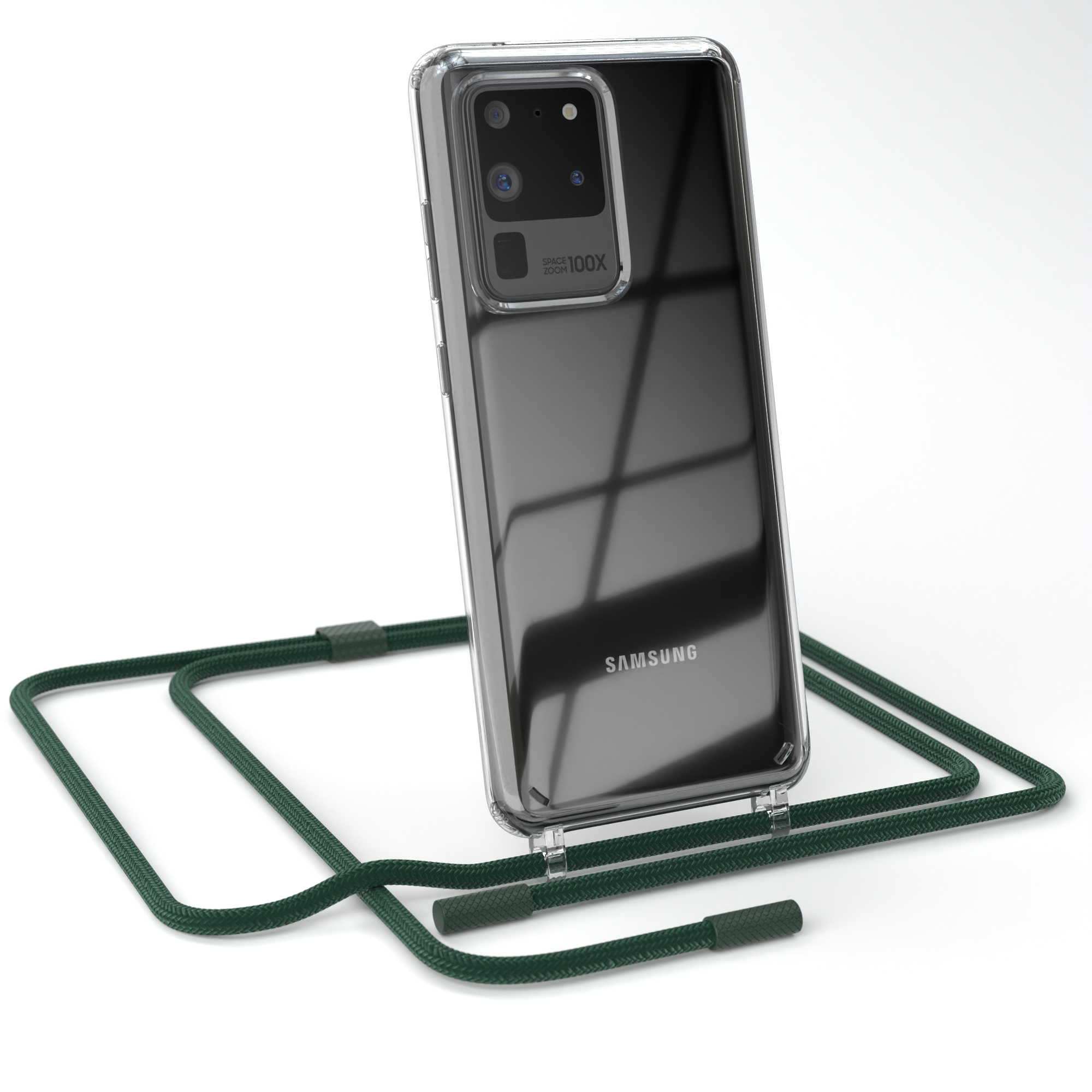 EAZY CASE Transparente runder 5G, Handyhülle Kette Ultra Umhängetasche, Dunkelgrün / Ultra / S20 Samsung, Nachtgrün unifarbend, S20 Galaxy mit