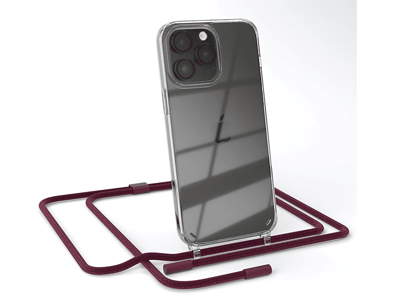 EAZY CASE Transparente Handyhülle mit runder Kette unifarbend, Umhängetasche, Apple, iPhone 14 Pro Max, Beere / Bordeaux Rot