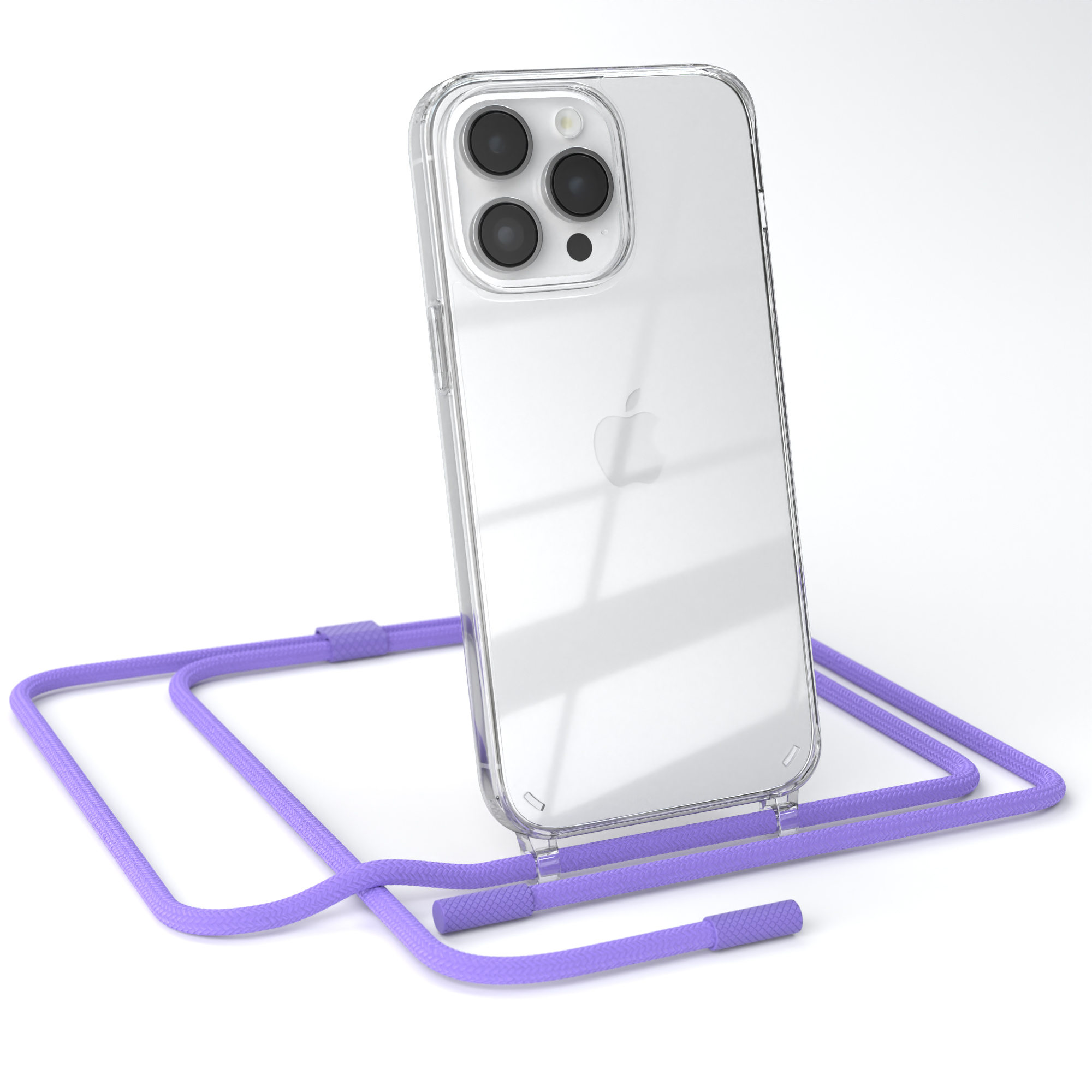 EAZY CASE Apple, Max, mit Flieder Lila Kette Transparente runder iPhone Handyhülle / unifarbend, 14 Pro Umhängetasche