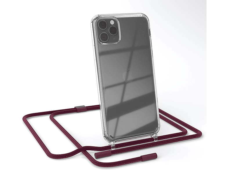 EAZY CASE Transparente Handyhülle mit runder Kette unifarbend, Umhängetasche, Apple, iPhone 11 Pro Max, Beere / Bordeaux Rot