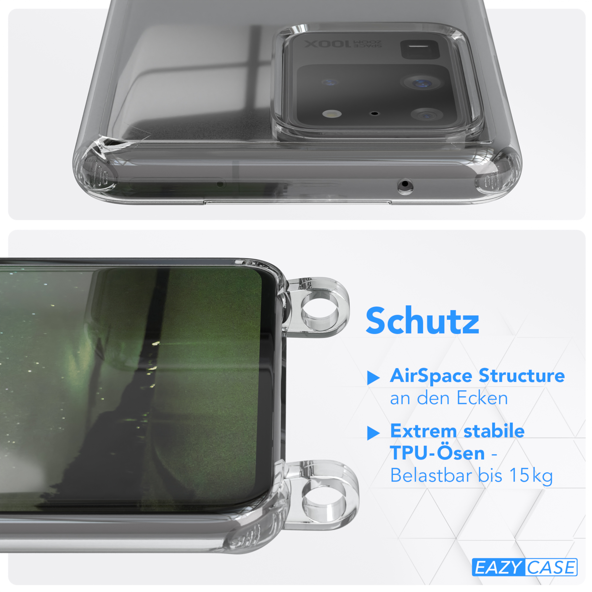 EAZY CASE Transparente Umhängetasche, 5G, runder mit Galaxy S20 Handyhülle / Samsung, Ultra Kette Ultra / Nachtgrün unifarbend, S20 Dunkelgrün