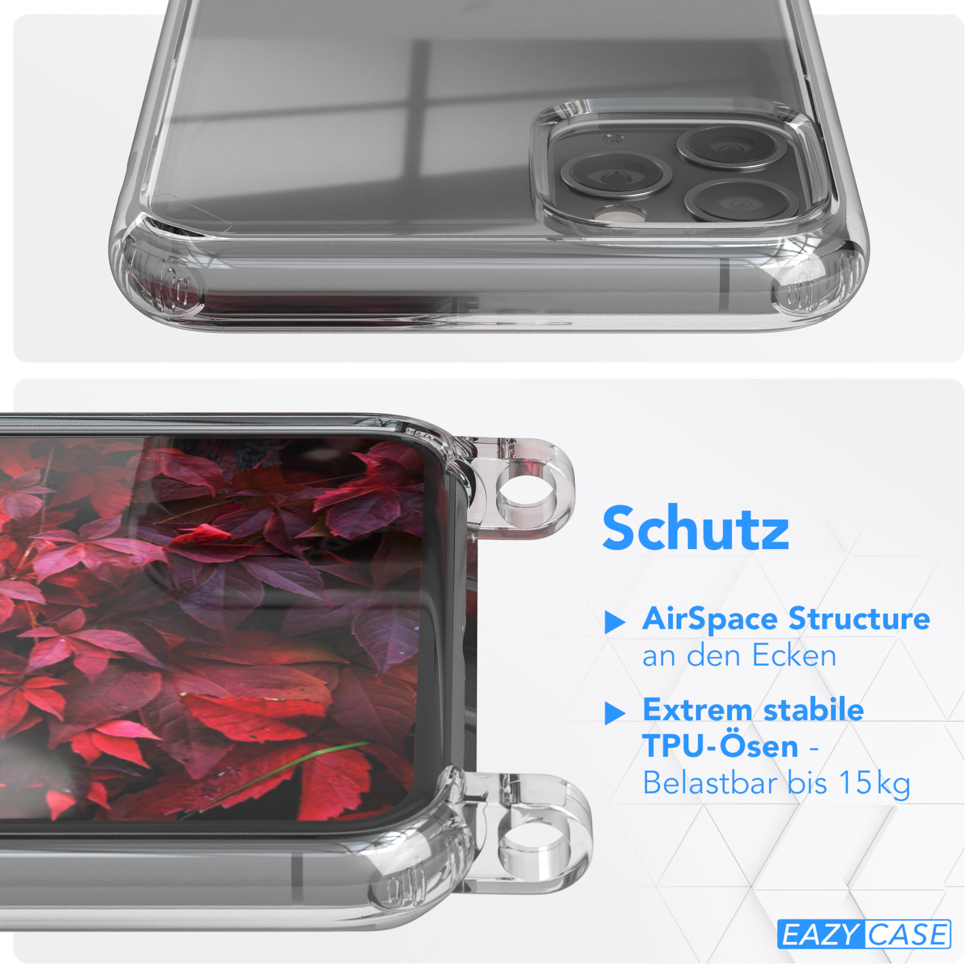 mit Rot Max, Transparente Handyhülle Umhängetasche, Beere 11 unifarbend, Apple, iPhone runder / Bordeaux EAZY Kette CASE Pro
