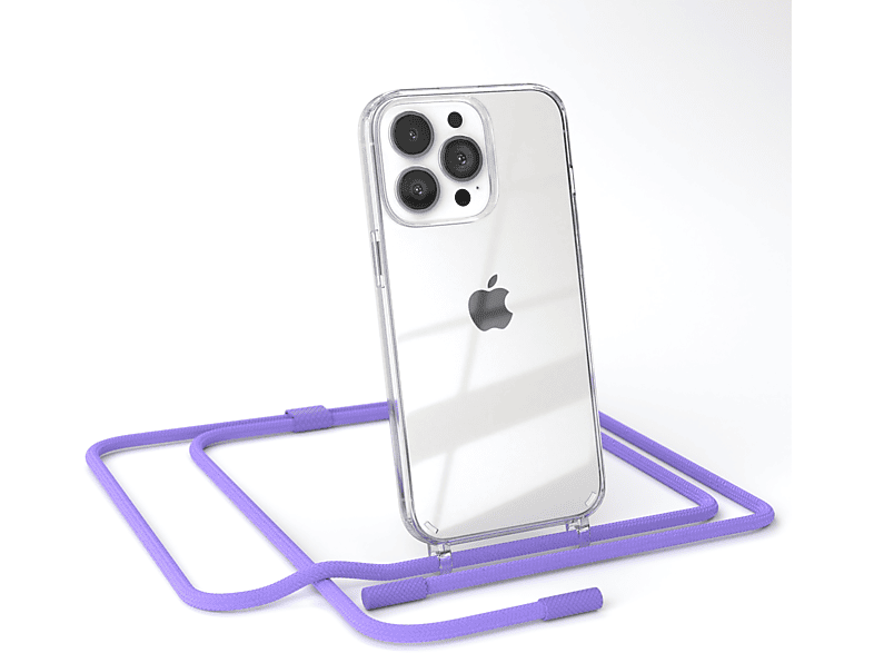 EAZY CASE Transparente Handyhülle mit runder Kette unifarbend, Umhängetasche, Apple, iPhone 13 Pro, Flieder / Lila