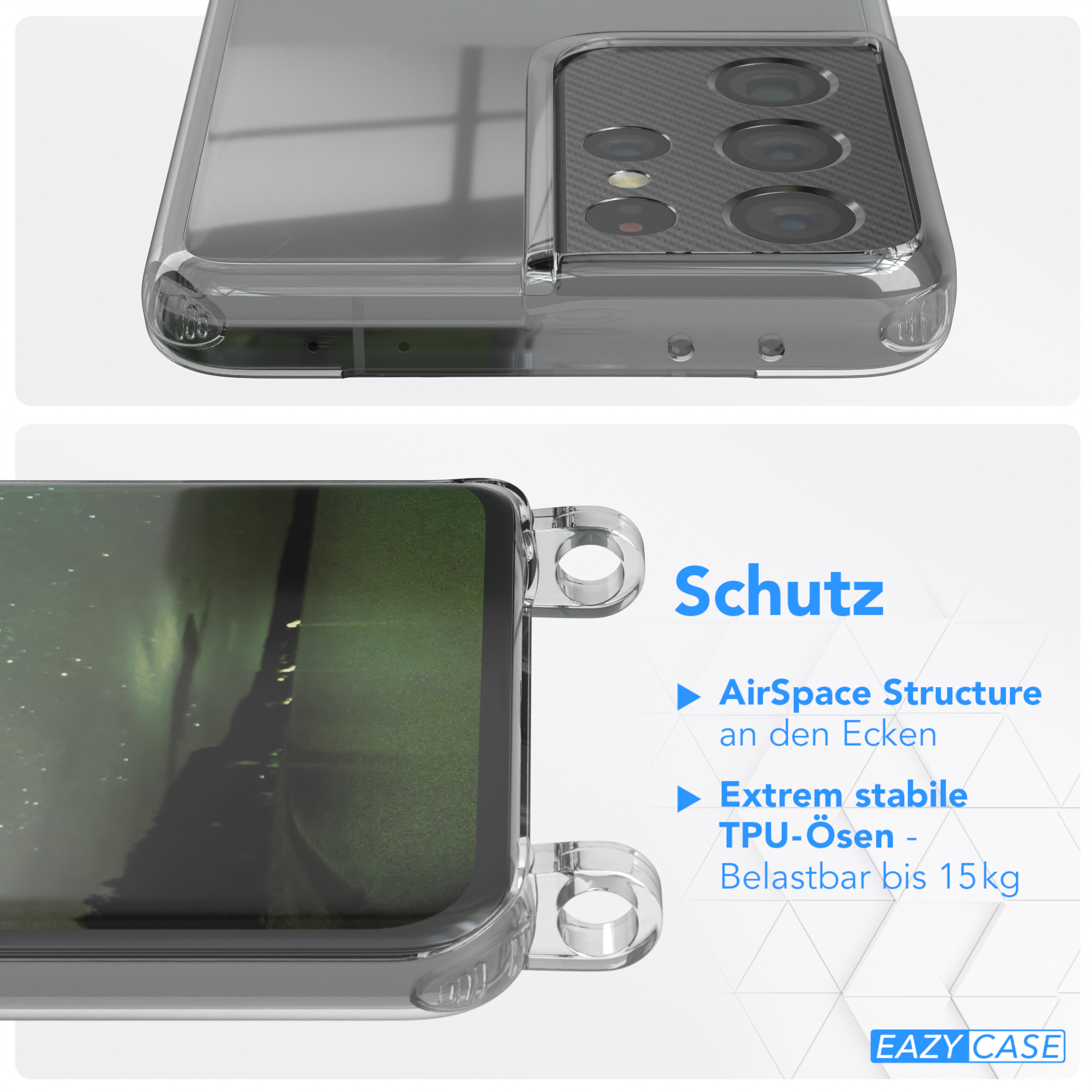 EAZY CASE mit Galaxy S21 runder Handyhülle Transparente Dunkelgrün Samsung, / 5G, Ultra unifarbend, Nachtgrün Kette Umhängetasche