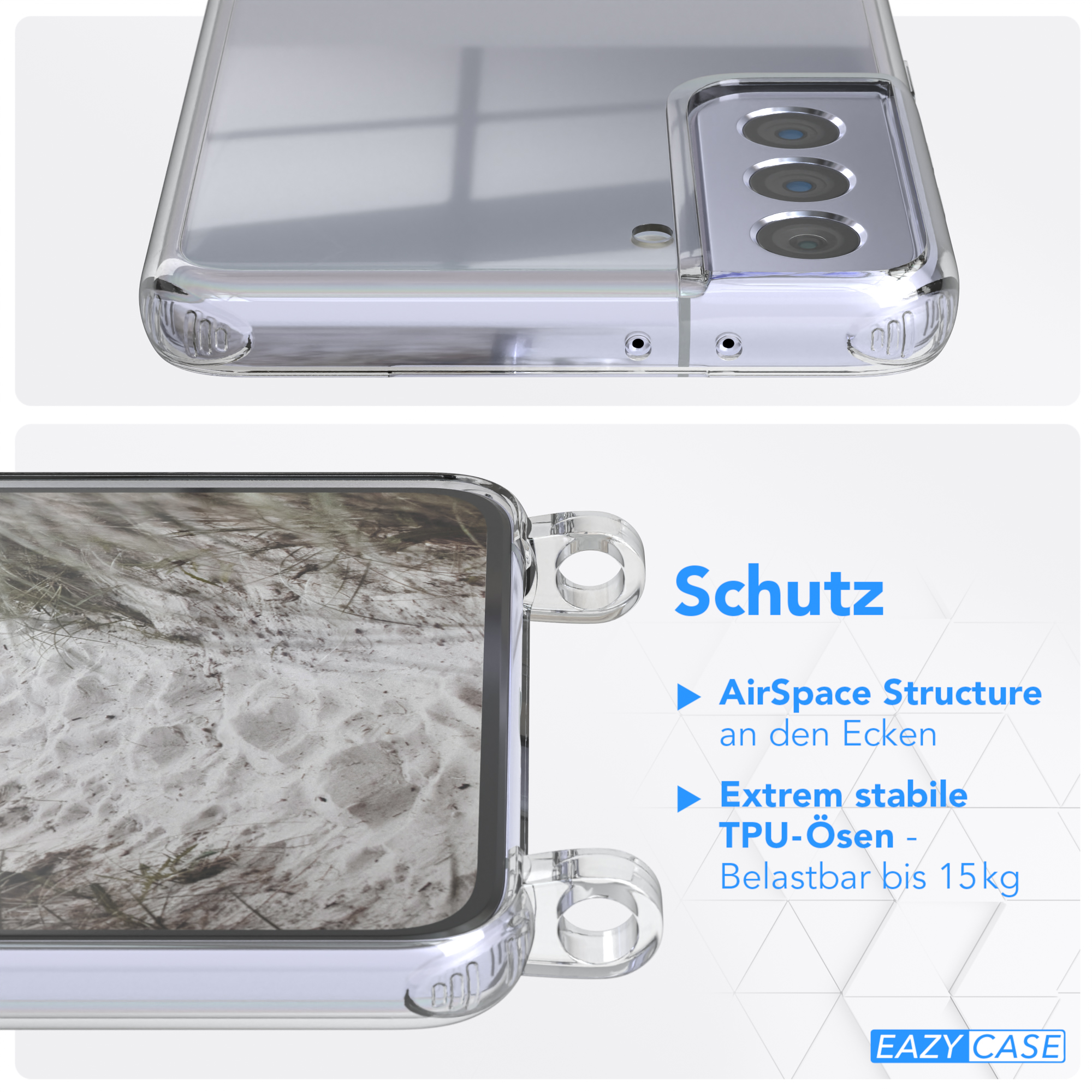 Transparente Umhängetasche, CASE runder 5G, Handyhülle EAZY Plus mit / Beige Grau Galaxy Kette Samsung, unifarbend, S21 Taupe