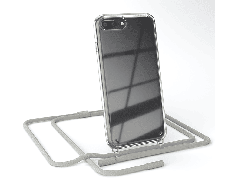 Plus Kette Grau Taupe EAZY runder Transparente Handyhülle iPhone Beige mit 8 CASE Umhängetasche, / 7 Plus, / unifarbend, Apple,