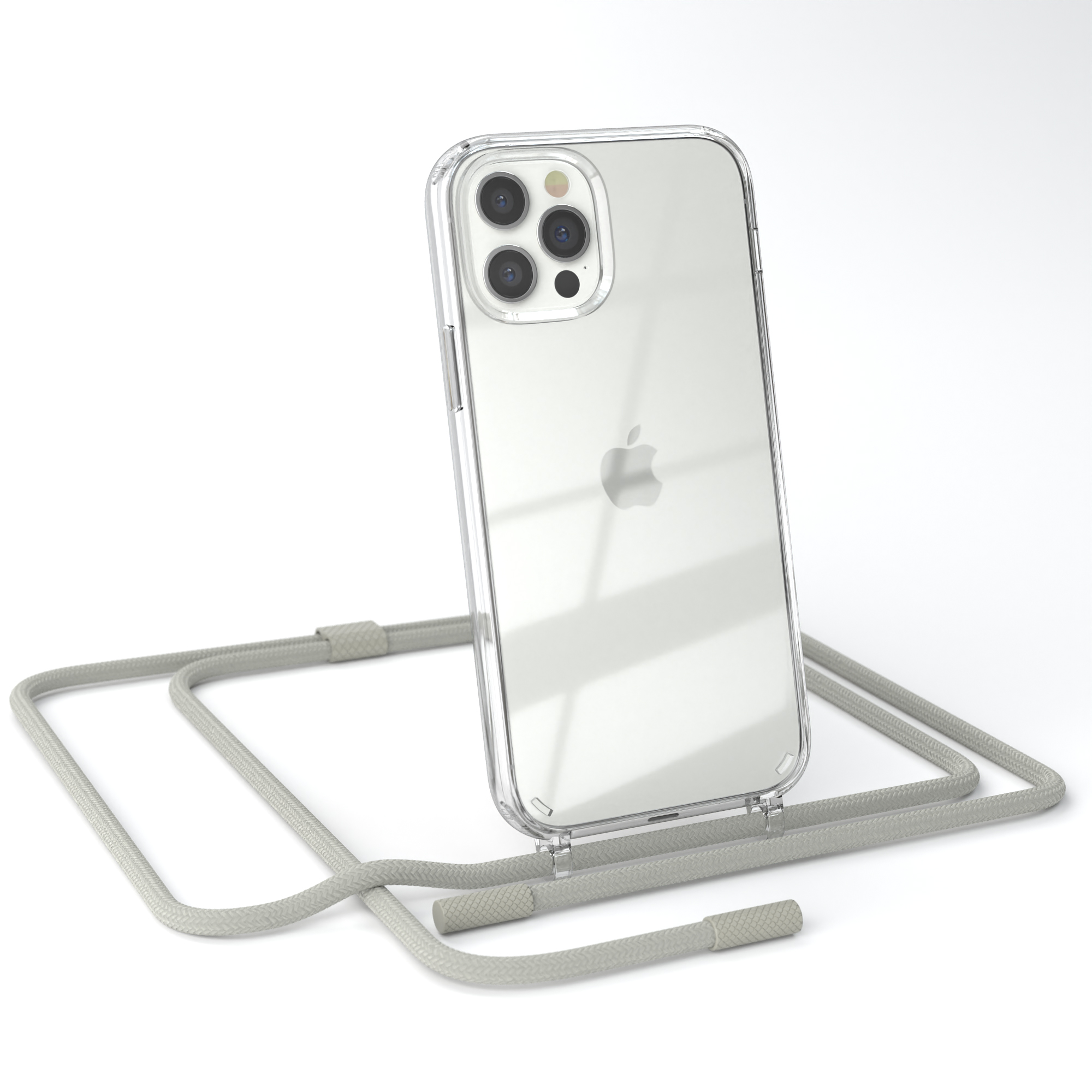 mit Handyhülle Grau Kette unifarbend, runder iPhone CASE Pro, Taupe / EAZY / Apple, 12 Beige Transparente 12 Umhängetasche,