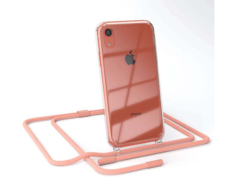 unifarbend, iPhone Altrosa / EAZY Coral Transparente Umhängetasche, Handyhülle XR, CASE mit runder Kette Apple,