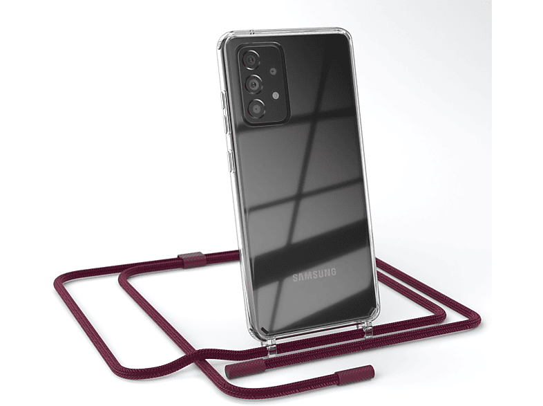 EAZY CASE Transparente Handyhülle mit runder Kette unifarbend, Umhängetasche, Samsung, Galaxy A52 / A52 5G / A52s 5G, Beere / Bordeaux Rot
