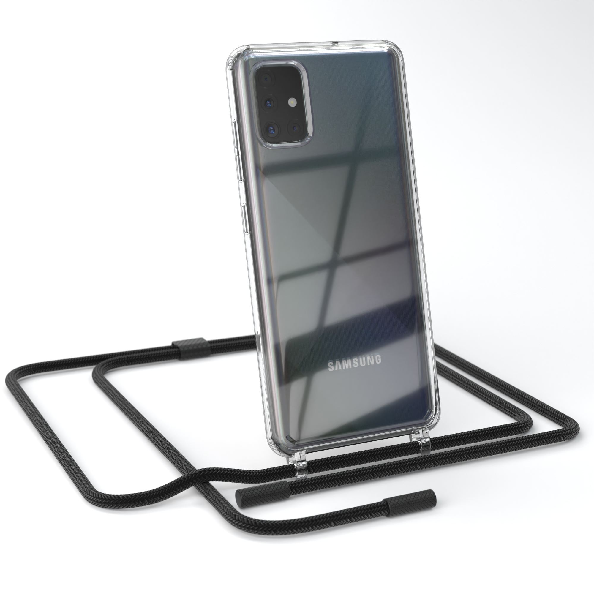 EAZY CASE Transparente Kette runder A51, Handyhülle Samsung, Umhängetasche, mit Galaxy Schwarz unifarbend