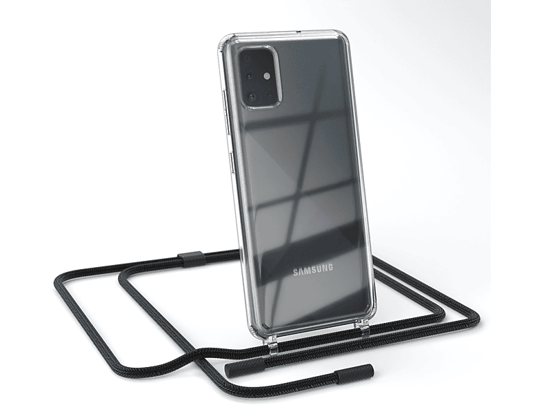 EAZY CASE Transparente Handyhülle mit runder Kette unifarbend, Umhängetasche, Samsung, Galaxy A51, Schwarz