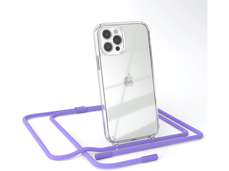 EAZY CASE Transparente Handyhülle mit runder Kette unifarbend, Umhängetasche, Apple, iPhone 12 / 12 Pro, Flieder / Lila