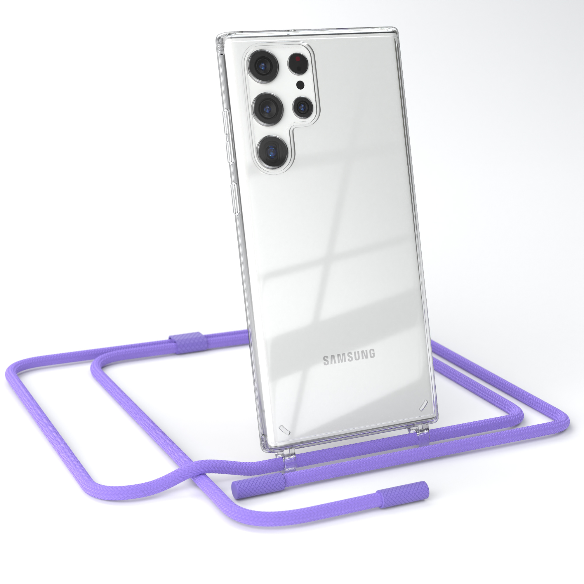 EAZY CASE Transparente Handyhülle mit Lila S22 Galaxy runder unifarbend, Kette Ultra / Flieder Umhängetasche, 5G, Samsung