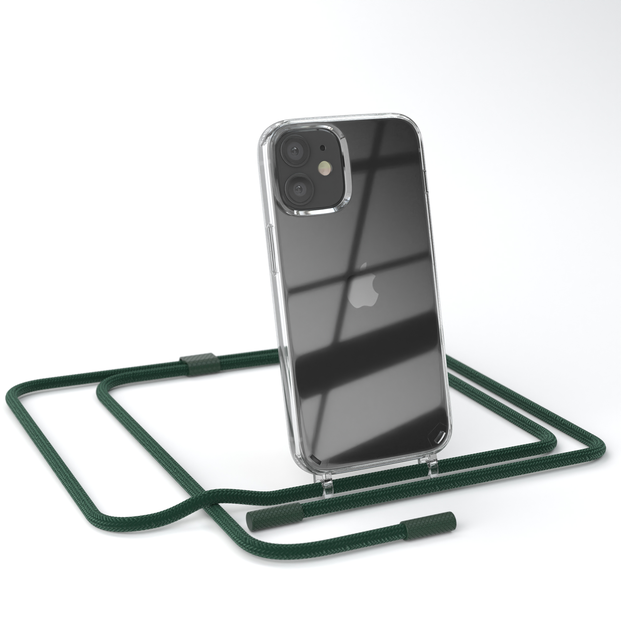 unifarbend, Mini, Dunkelgrün iPhone mit Umhängetasche, Kette Apple, CASE 12 Transparente Handyhülle EAZY / Nachtgrün runder